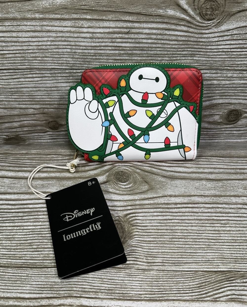 Loungefly Disney Big Hero 6 Baymax Holiday Lights Plaid Christmas Zip Wallet